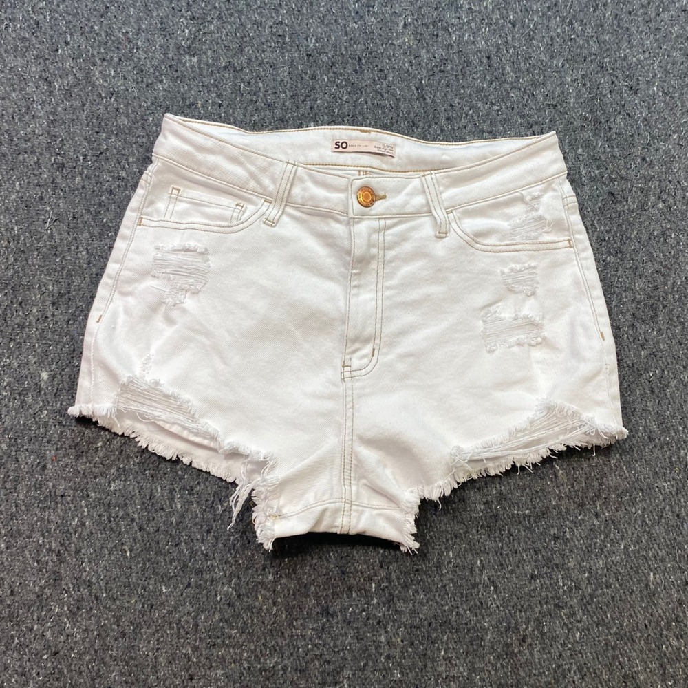 SO Cutoff Shorts Sz 13 Womens Boho Distressed Rainbow Pocket Denim HighRise
